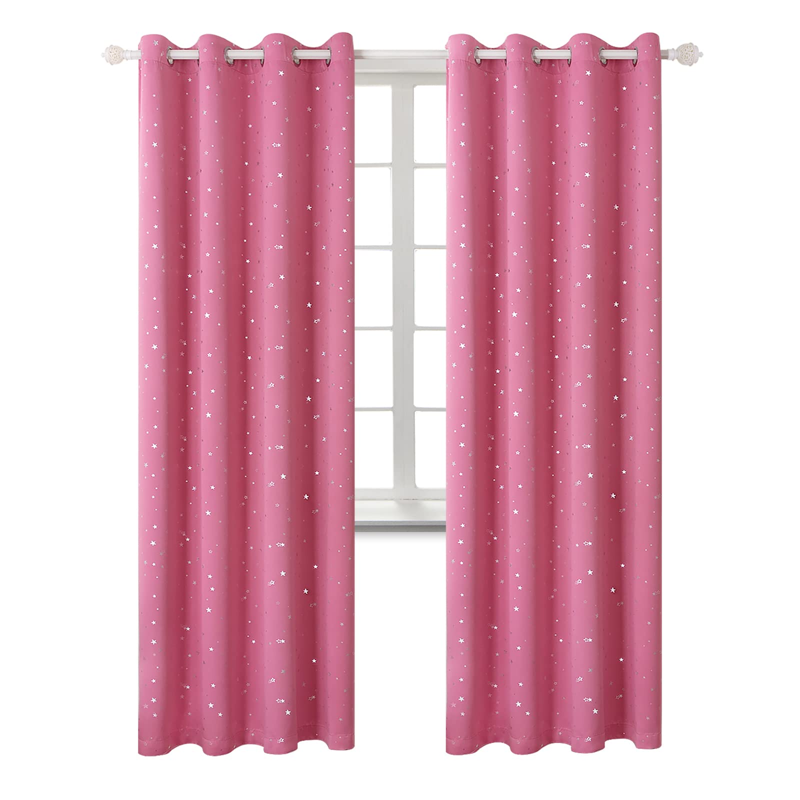 BGment Pink Star Blackout Curtains for Kid's Bedroom - Grommet Thermal Insulated Room Darkening Printed Curtains for Living Room, Set of 2 Panels, 52 x 84 Inch