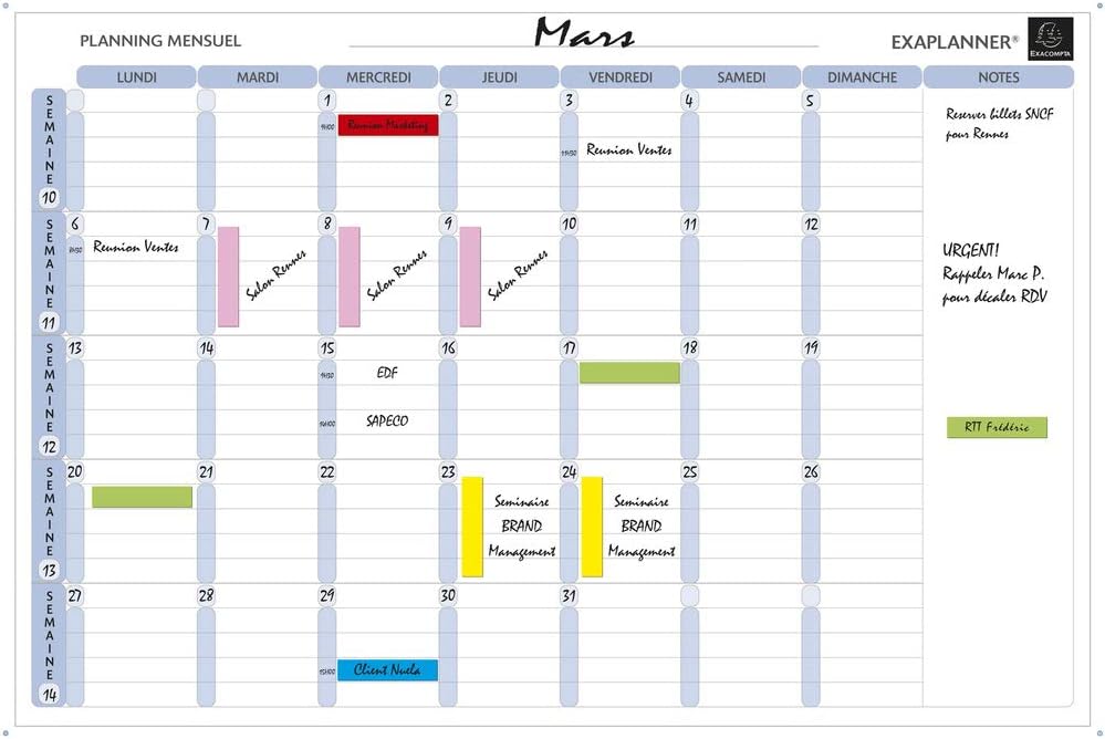 Tableau Planning Magnétique Mensuel Exacompta - 90x59 Cm - Effaçable à Sec - Complet Avec 72 Magnets Et Marqueur - Organisation Familiale Et Professionnelle
