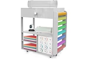 ZOILLZ Craft Cart and Organizer Table Compatible with Cricut, Rolling Craft Storage Cart with Vinyl Roll Holders, Mobile Organization Desk Crafting Cabinet Compatible with Cricut Machine