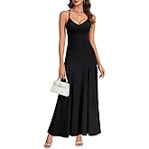 LYANER Women's Adjustable Spaghetti Strap Ruffle V Neck A Line Elegant Long Dress