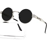 AIEYEZO Round Steampunk Sunglasses for Men Women Retro Circle Hippie Glasses Metal Frame 100% UV Blocking Lens