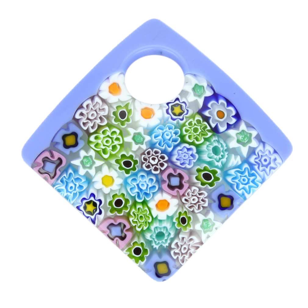 Glass Of Venice Murano Glass Curved Square Millefiori Pendant - Blue