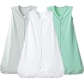 david's kids 3 Pack 100% Cotton Baby Sleep Sack 6-12 Months, Soft Baby Wearable Blankets with 2-Way Zipper, Comfy Sleeping Bags for Infant Newborn Boys Girls Neutral, Medium Size, White & Grey & Green