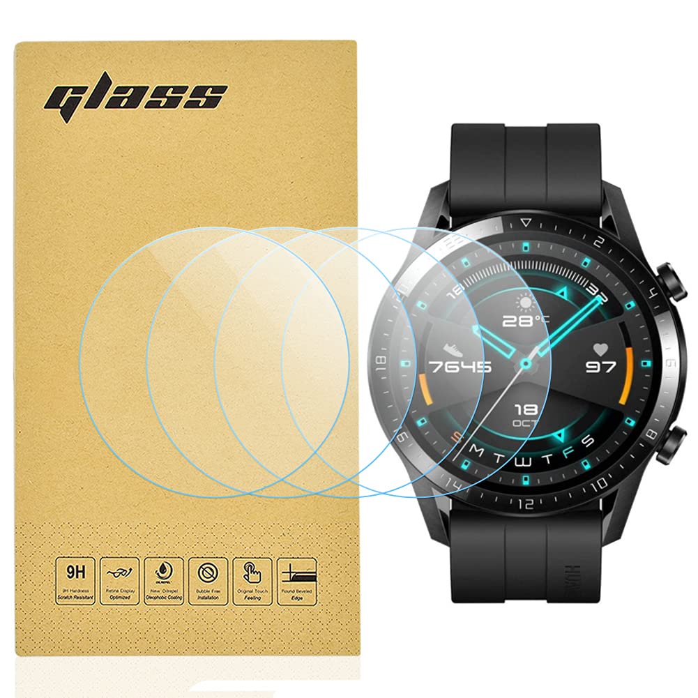 Totill 4-Pack for Huawei Watch GT 2 Tempered Screen Protector, Shockproof Scratchproof 99.99% HD Clarity 9H Hardness Premium Quality Guard Film for Huawei Watch GT 2 Tempered Glass 44mm 1.39 inch