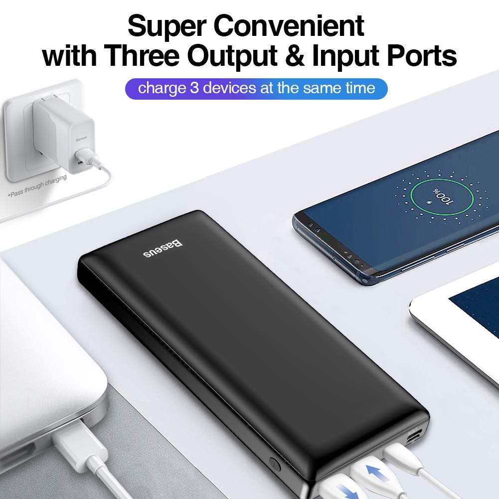 USB C Power Bank, Baseus 30000mAh Fast Charging External Battery Pack, 3 Output Port Portable Charger for iPhone 11 Pro Max, iPad, Mac, Samsung, Nintendo Switch, USB-C Laptops, Android and More
