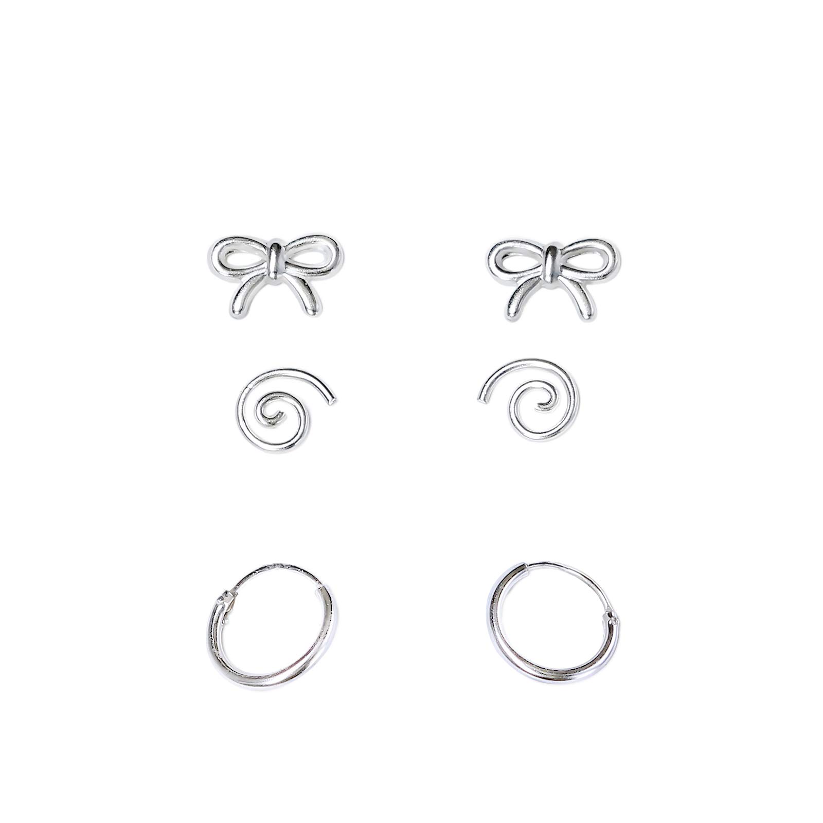 The Rose & Silver Company Women 925 Sterling Silver Bow Stud Hoop Earrings Set