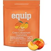 Equip Foods Core Bovine Colostrum Gummies, Delicious 1g Per Seving Grass Fed Colostrum Supplement - Gut Health, Immunity, Recovery, Hair & Skin - 60 Bovine Colostrum Gummies, 30 Servings, Peach Mango