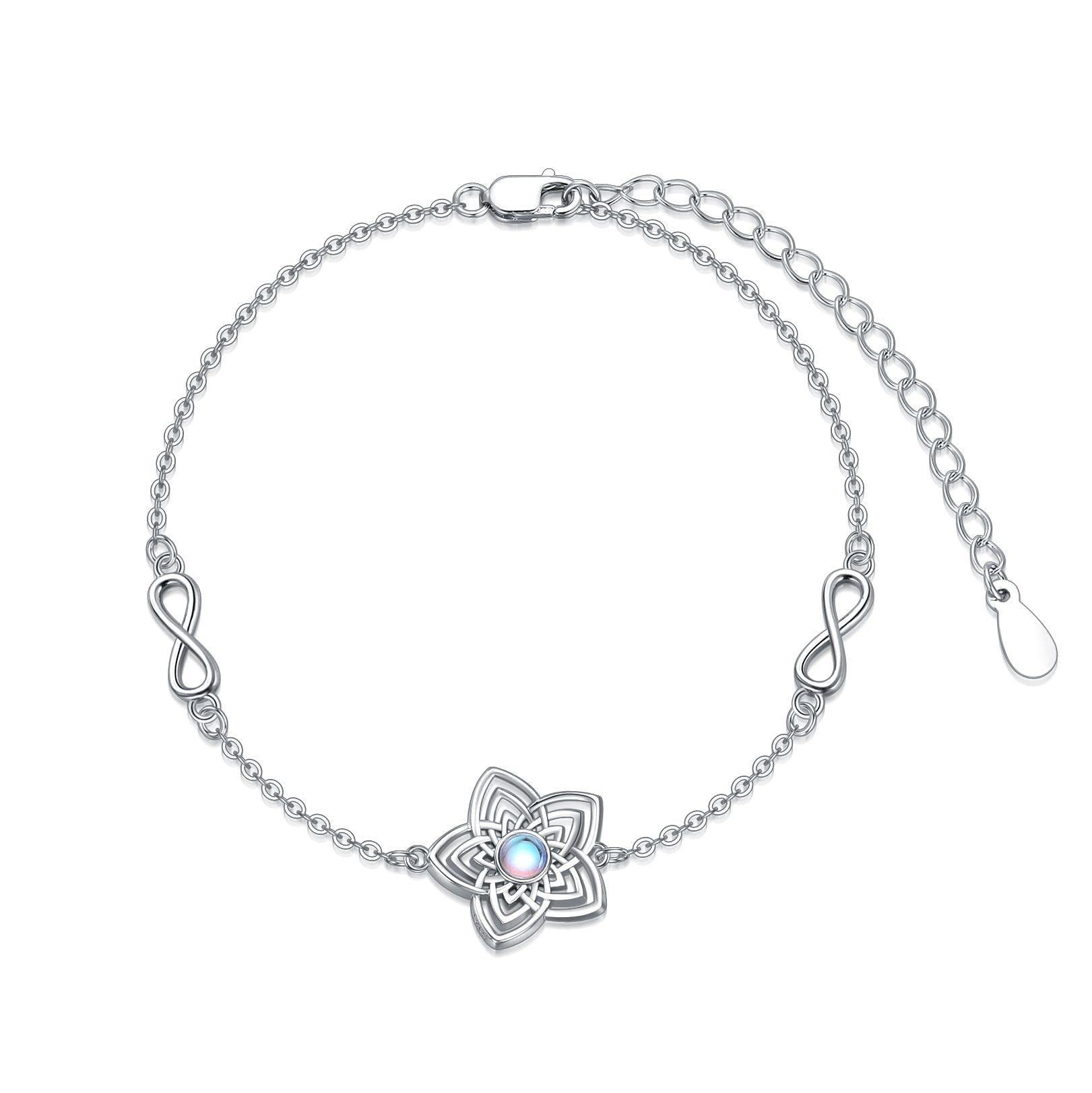VONALA Celtic Bracelets for Women Sterling Silver Celtic Knot Bracelets Flower Infinity Moonstone Jewellery Gifts for Girls
