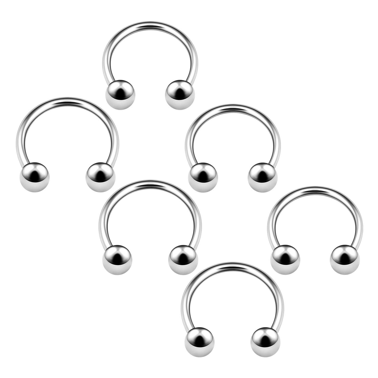 BanaVega 6PCS Stainless Steel Horseshoe Circular Barbell 18g 8mm 10mm 3mm Ball Eyebrow Daith Rook Helix Piercing Jewellery 4653