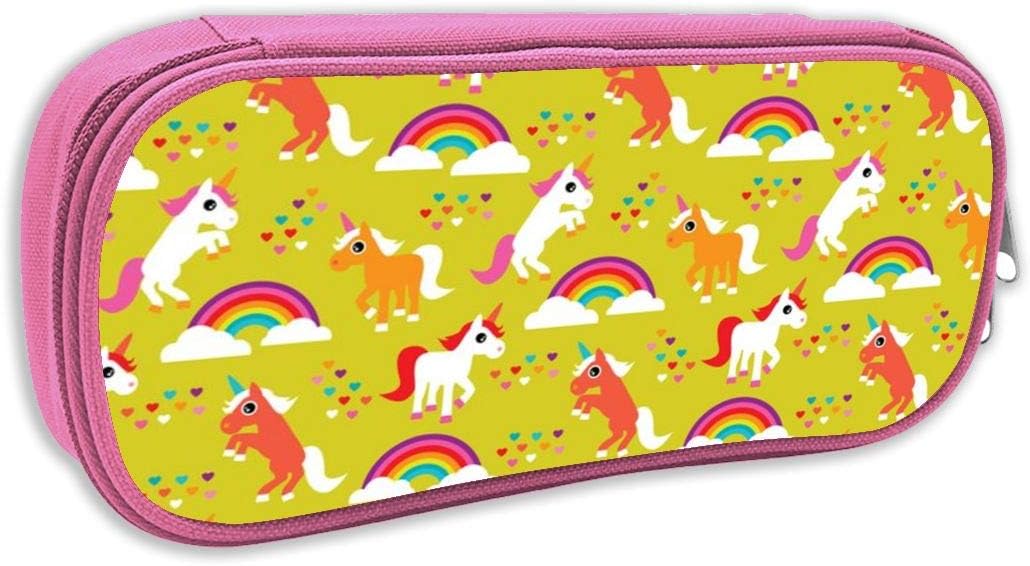 Pencil Cases for Girls,Unicorn Rainbow Dream Love Mustard Yellow_5183,Pink