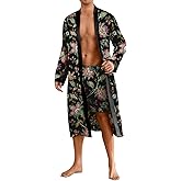 ChiaoLezhee Men's Satin Kimono Robe Set with Shorts, Silk Lightweight Bathrobe with Belt, Luxury Long Sleeve Sleepwear