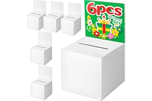 Ricalin 6-Pack Raffle Boxes with Slot, White Card Boxes Removable Header for Ballot, Donation, ticket, Suggestion, voting box & Events Use, Suitble for Fundraising & Collecting, 5.5" Cube