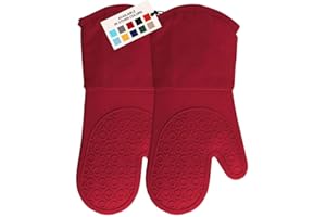 HOMWE Professional Silicone Oven Mitt, Oven Mitts with Quilted Liner, Heat Resistant Pot Holders, Flexible Oven Gloves, 1 Pair, 13.7 Inch, Empire Red