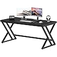 LVB Black Desk, Modern Gaming Writing Computer Desk for Home Office, Metal Wood Study Work PC Computer Table for Bedroom, Industrial Executive Student Workstation Desk, 47 Inch, Black Oak