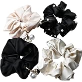 Chic Striped Hair Scrunchies for Girls and Women，Elastic Hair Bands，for everyday styling，4 in pack， (Artificial pearl Series)