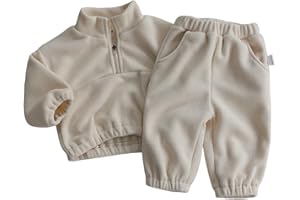 Fleece Sweatsuit for Baby Girls Mock Neck Half Zip Sweatshirt and Jogger Sweatpants Set Winter Windproof Outfits