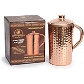 Pure Copper Hammered Water Jug for Ayurveda Health Benefits - 50.7 oz Copper Pitcher Capacity