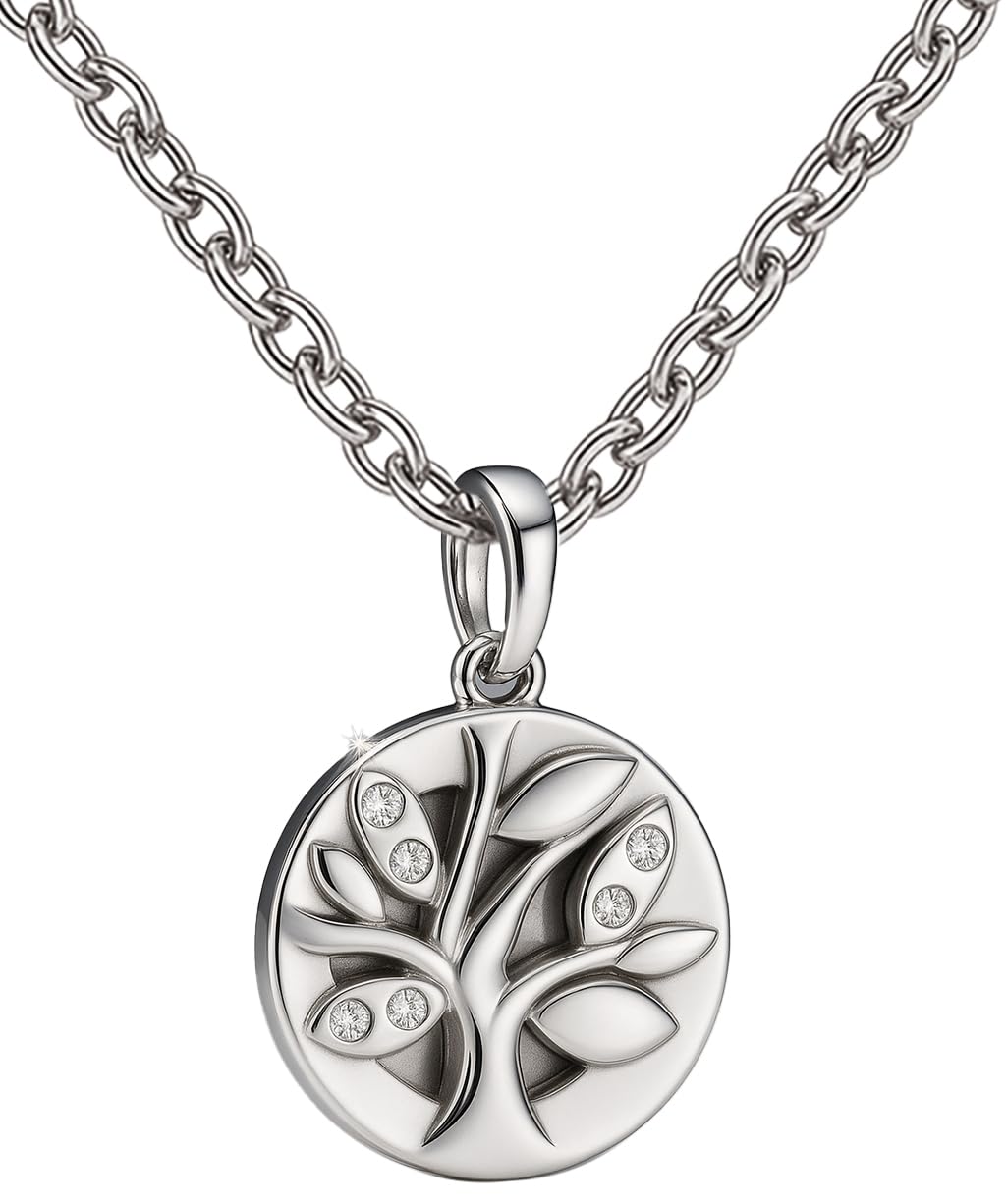 Crystal Family Tree of Life Necklace Sterling Silver - The Pendant is suspended from a matching 20" (50cm) Cable Linked Chain Her Girls Women Birthday - Gift Box