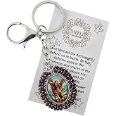 Catholic Keychain Virgin Mary Guadalupe Archangel Michael Bag Charm | Handbag Backpack Purse Charm, Religious Gift for Women Men, Prayer Card Included, Handmade Catholic Accessory