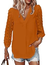 Samefar Womens Long Sleeve V Neck Cute Tops Swiss