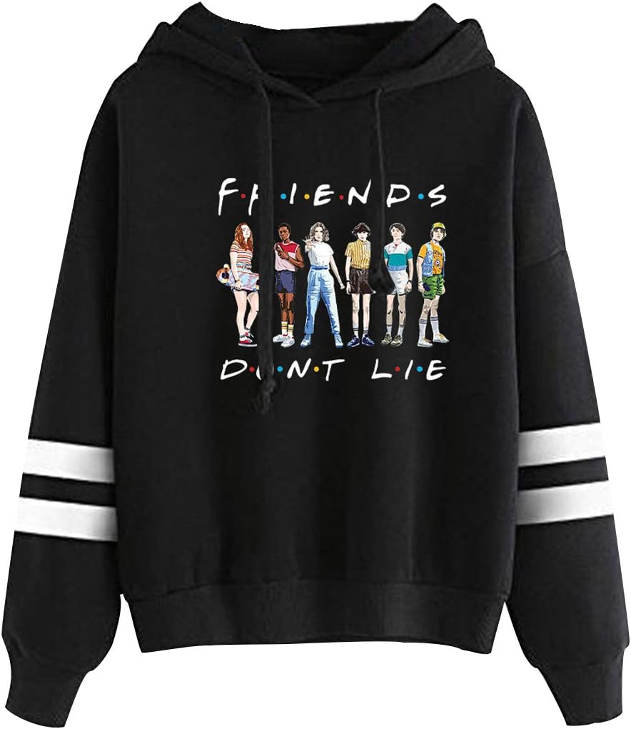 Stranger Things Hoodie Girls, Women Friends Don't Lie 3D Printed Sweatshirt Unisex Men Ladies Eleven Dustin Robin Jumper Teen Boys Kids Striped Pullover Sweater Clothes Merchandise