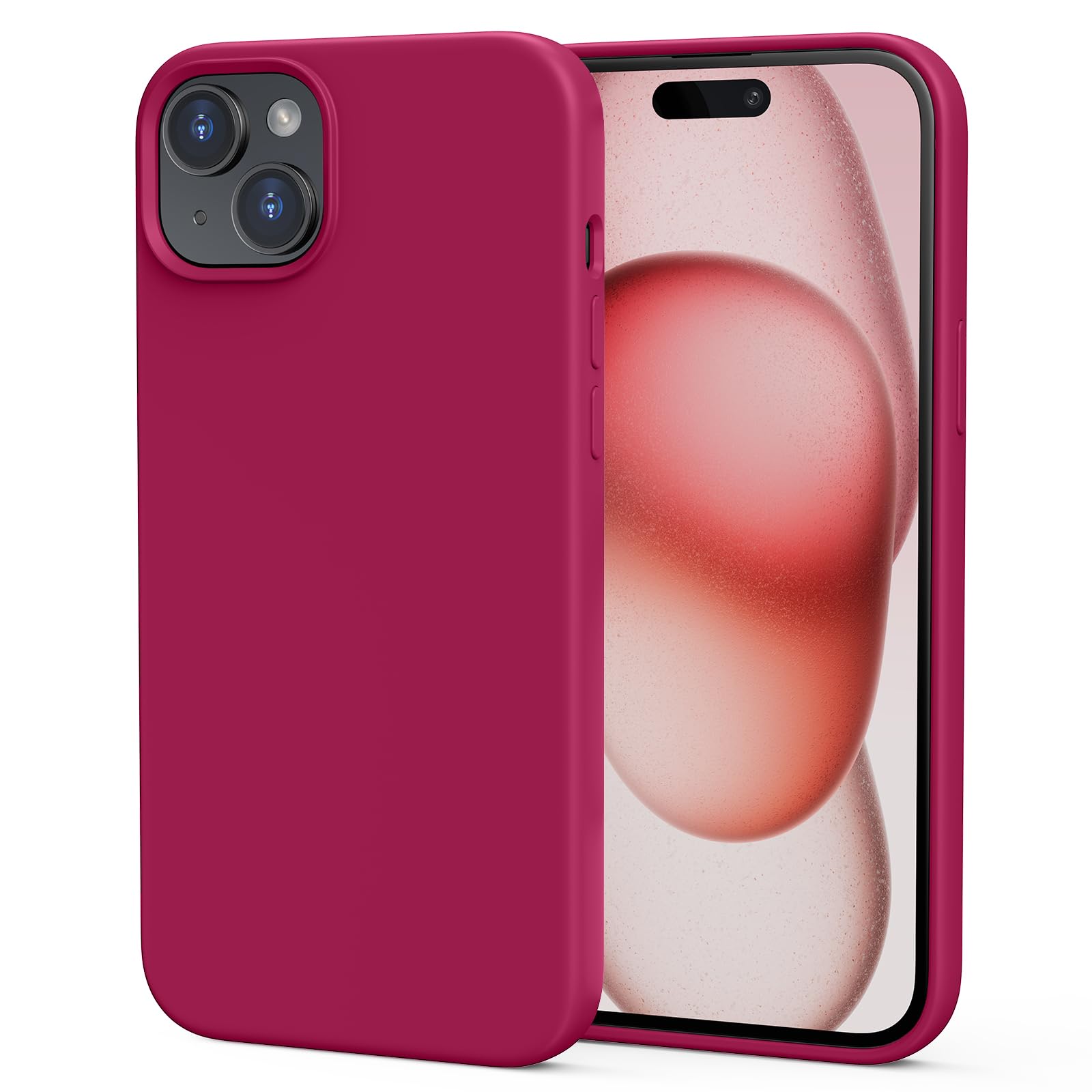 TIIXXA Silicone Case Designed for iPhone 15 plus Case 6.7 Inch, Soft Ultra Slim Protective Shockproof Liquid Silicone Phone Case Cover with Anti-Scratch Microfiber Lining Red Pitaya