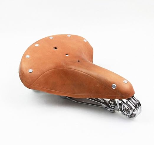 TentHome Fahrradsattel Vintage Echtes Leder Classic Schraubenfeder Nieten Rennrad Fahrrad Sattel Braun Komfort Fahrradsitz