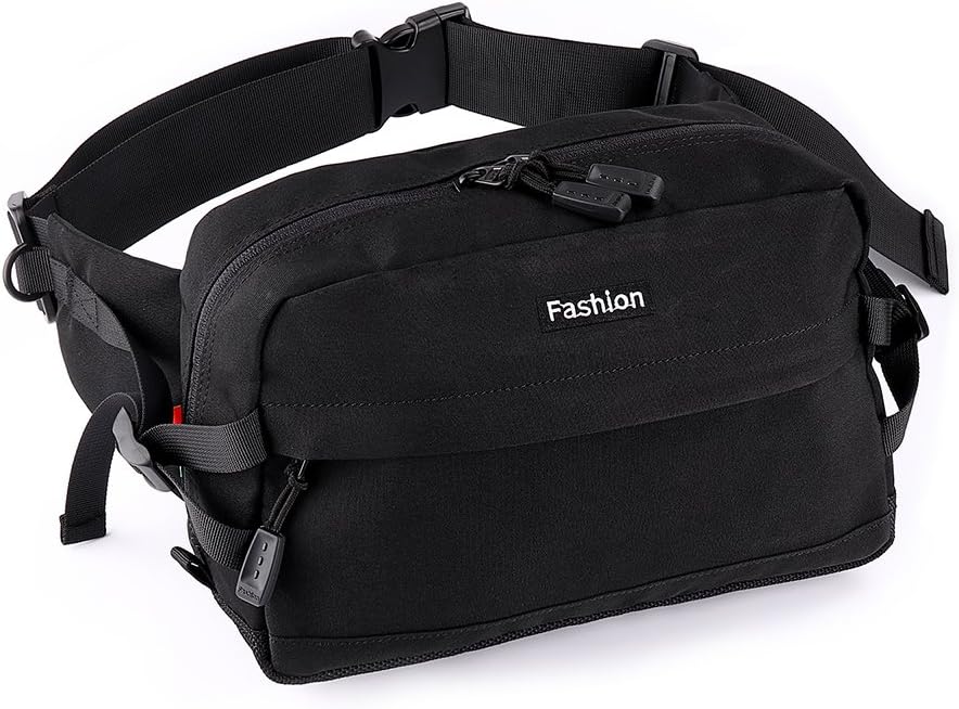 Mekarsoo Fashion Waist Bag Hiking Fanny Packs Outdoor Waterproof Travel Running Sport Bum Bag Casual Money Hip Belt Pouch for Men and Women Black