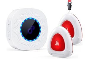 CPTEA Caregiver Pager Wireless Call Buttons for Elderly Monitoring, Nurse Emergency Alert System for Seniors/Patients, 2 Panic Buttons/Transmitters and 1 Receivers