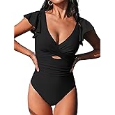 CUPSHE Women's One Piece Swimsuit Tummy Control Bathing Suit V Neck Ruffled Wrap Ruched Cutout Back Hook (Available in Plus)