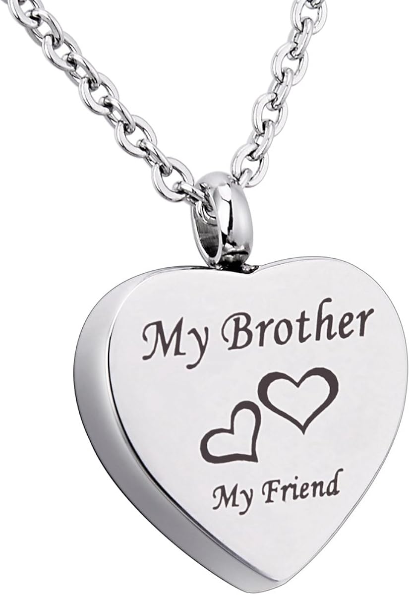 KY Engraved My Brother+My Friend Heart Memorial Urn Pendant
