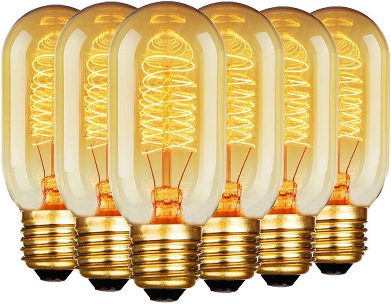 Edison Light Bulbs 60W Vintage Antique Light Bulb Filament Pendent Bulb Warm White 220V E27 Pack of 6 (T45)