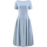 Hobemty Women's Boat Neck Dresses Church Work A-Line Midi Dress
