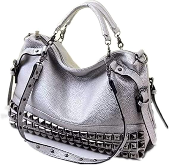 Amazon Co Jp ノーブランド品 3wayバッグ シンプルスタッズ ２color 大容量 ハンドバッグショルダーバッグ斜め掛けバッグ シルバー 服 ファッション小物