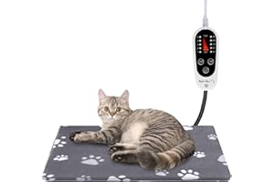REST-EAZZZY Pet Heating Pad Indoor, Dog Heating Pad Mat with Removable Cover, with 5-Level Timer 5-Level Temperature, Electric Pet Warming Mat for Cat Dog Automatic Power-Off (with Timer, 18"x18", paw-Grey)