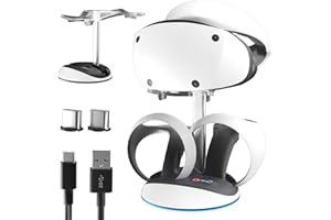 BINBOK VR Controller Charging Station for PSVR2 Sense Controller, Charging Dock for PSVR 2 Charger with Ambient Light, Magnetic Charging Station with 2 Magnetic Connector, Type-C Cable, Display Stand
