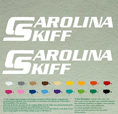 Pair of Carolina Skiff Boats Compatible Replacement Decals Vinyl Stickers Outboard Motor Set of 2 (12", White 010)