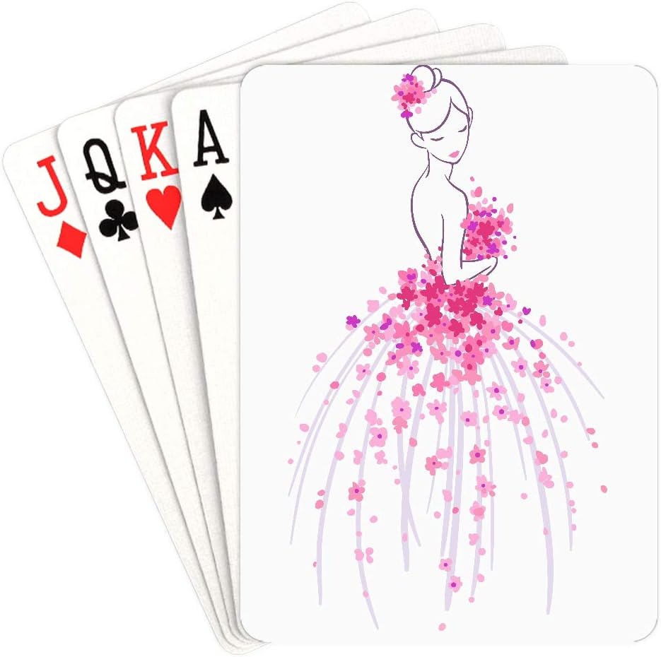 YXUAOQ Printed Playing Cards Art Sketching Beautiful Young Bride Pink Decks Of Playing Cards Unique For Kids & Adults Card Decks Games Standard Size