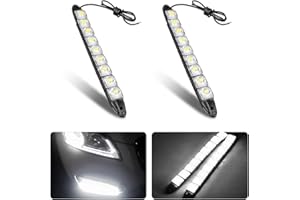 HIPOPY 2Pcs 9 LED Daytime Running Strip Lights DRL Kit, Flexible Bright Spot Fog Lamp, High Power Clearance Light, Auto Acces