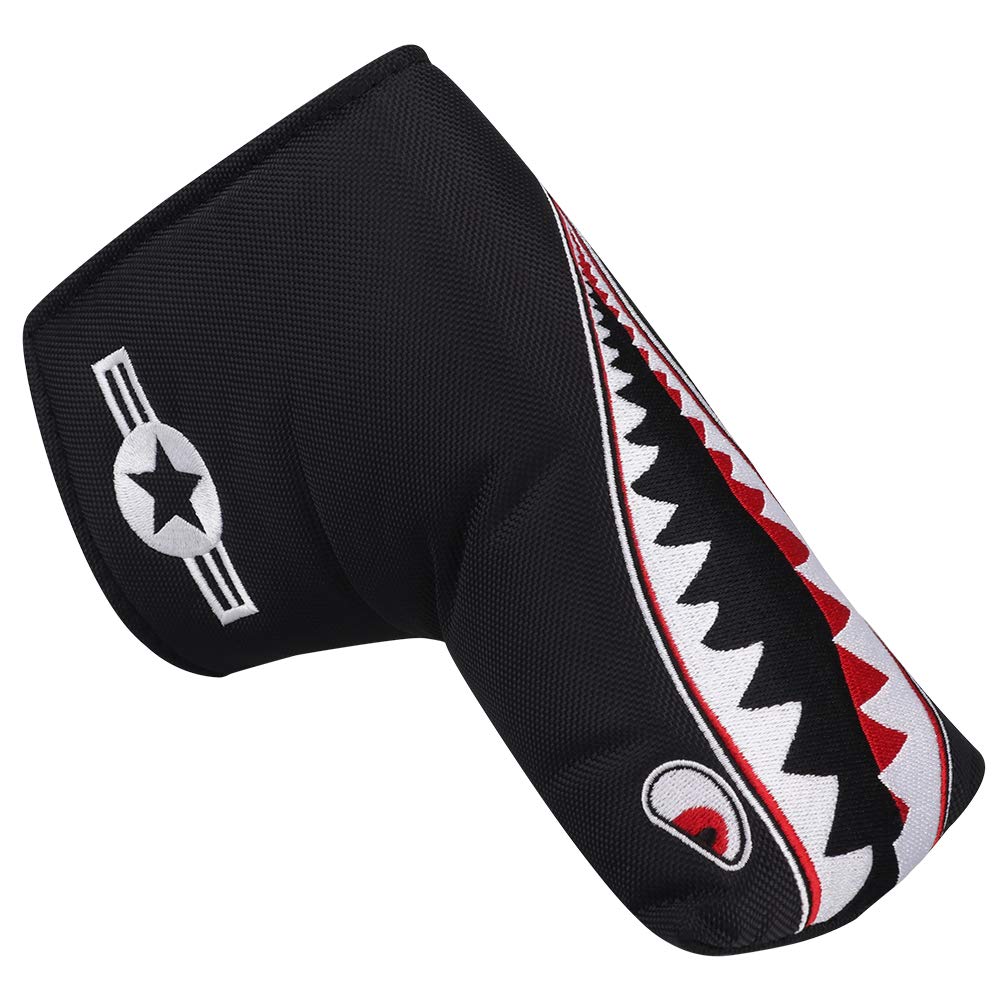 Golf Head Covers Blade Putter Cover Golf Club Protector Cute Shark Pattern Magnetic Closure Oxford Fabric
