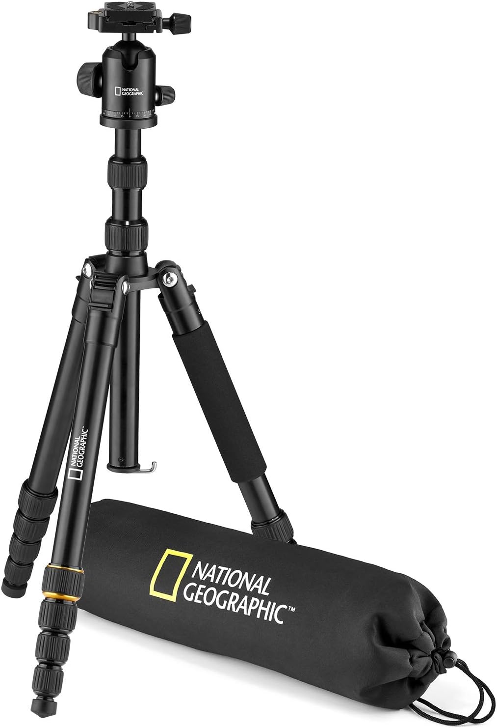 National Geographic Travel Photo Tripod Kit with Monopod, Aluminium, 5-Section Legs, Twist Locks, Load up 8 kg, Carrying Bag