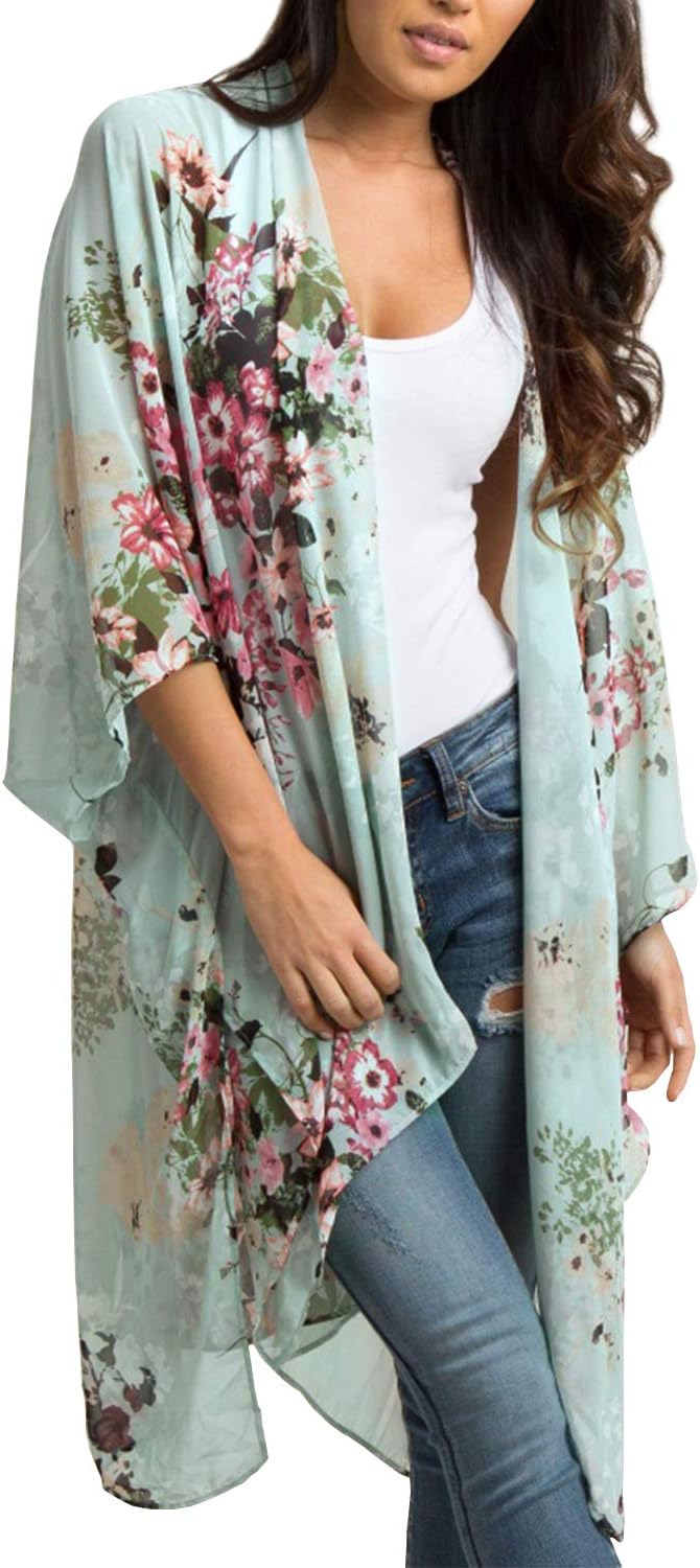 ChainJoy Women’s Chiffon Long Kimono Sheer Loose Cardigan Lightweight Breathable Cover ups