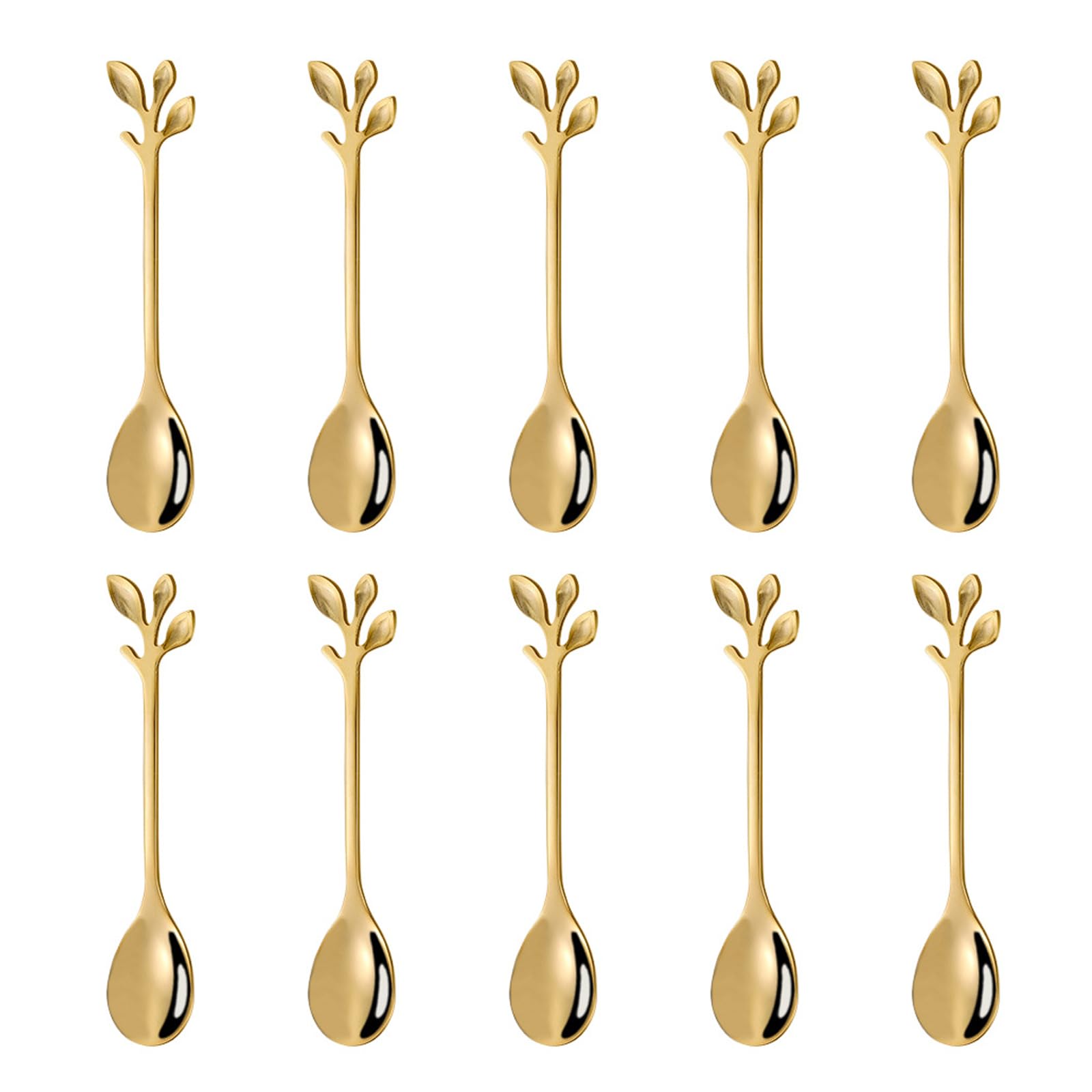 Photo 1 of 10Pcs Gold Coffee Spoons Set, 4.72inch Leaf Mini Espresso Tea Stir Spoon for Coffee Bar Charcuterie Board, Stainless Steel Small Dessert Demitasse Spoons for Sugar,Ice Cream, Cake (Heavy)