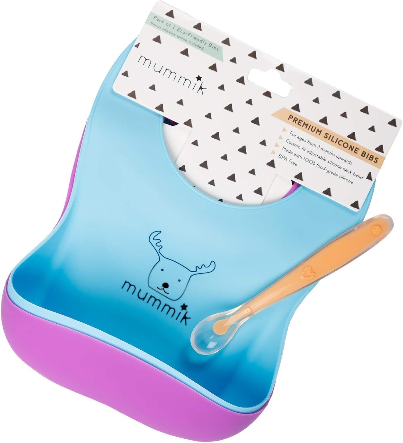 Waterproof Silicone Bucket Bib for Baby Boys & Girls! Easily Wipes Clean! Rolls Up! Eco Friendly - Soft & Adjustable! Set of 2 Bibs | Feeding Silicone Spoon Included - Image 3