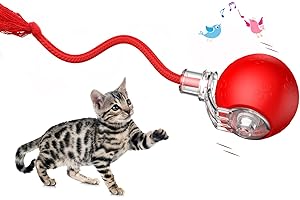 MORHANDISN Interactive Cat Toys, Automatic Moving Cat Toys for Bored Indoor Adult Cats, Fast Rolling, Chirping & Motion-Activated Kitty Toys, Fun Gift for Cats with Speedy Tail 2.0, USB Rechargeable,Red