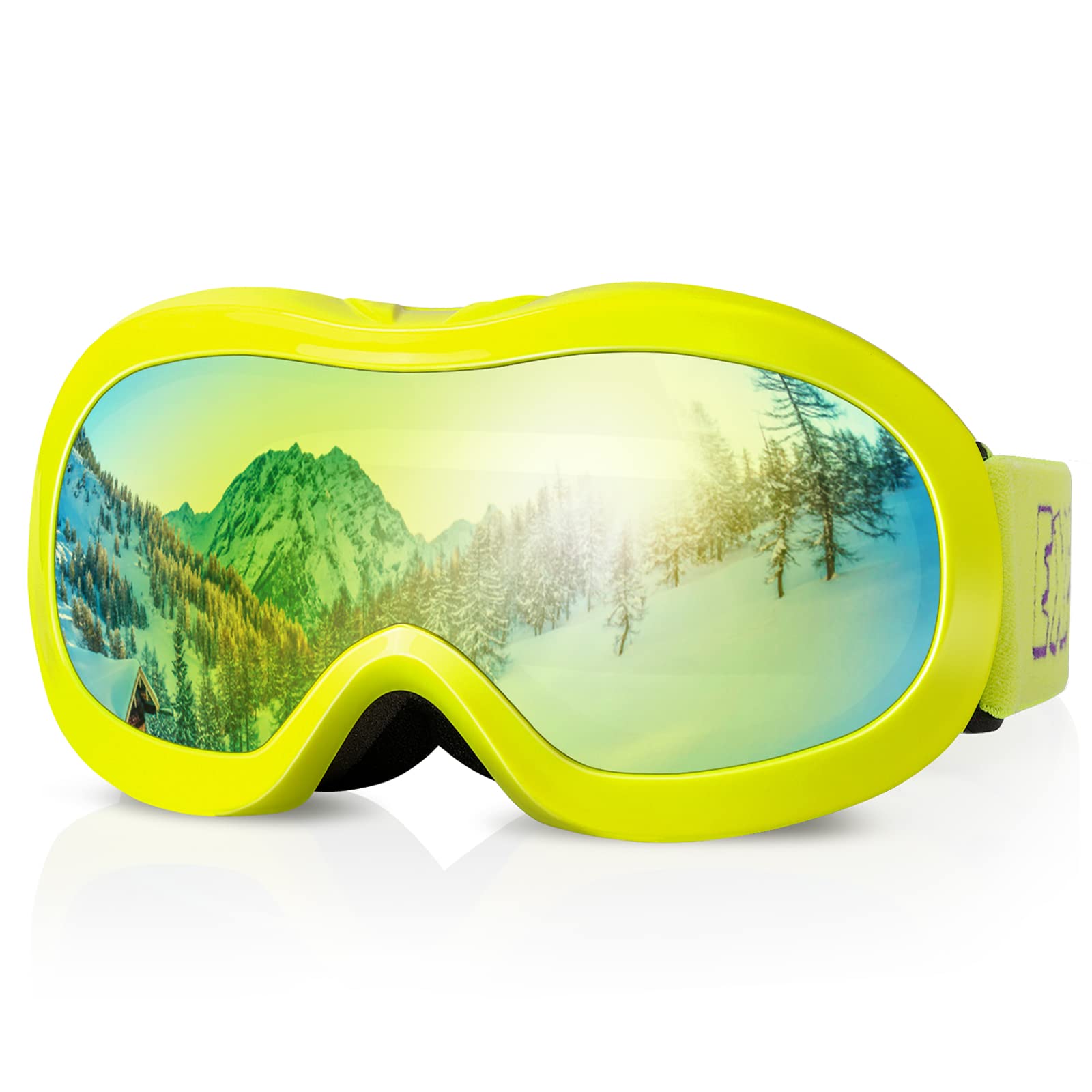 EXP VISION Kids Ski Goggles Anti-Fog Over Glasses Child Snowboard Goggles with UV Protection, Double-Layer Lenses Snow Goggles for Boys Girl Youth (Yellow Frame/Gold Lens)