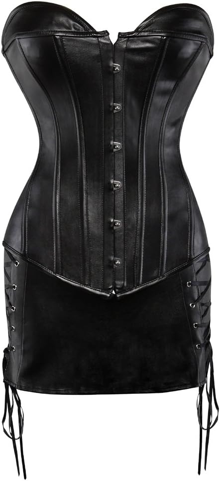 LFFW Faux Leather Corset with Mini Skirt Fashion Corset Dress