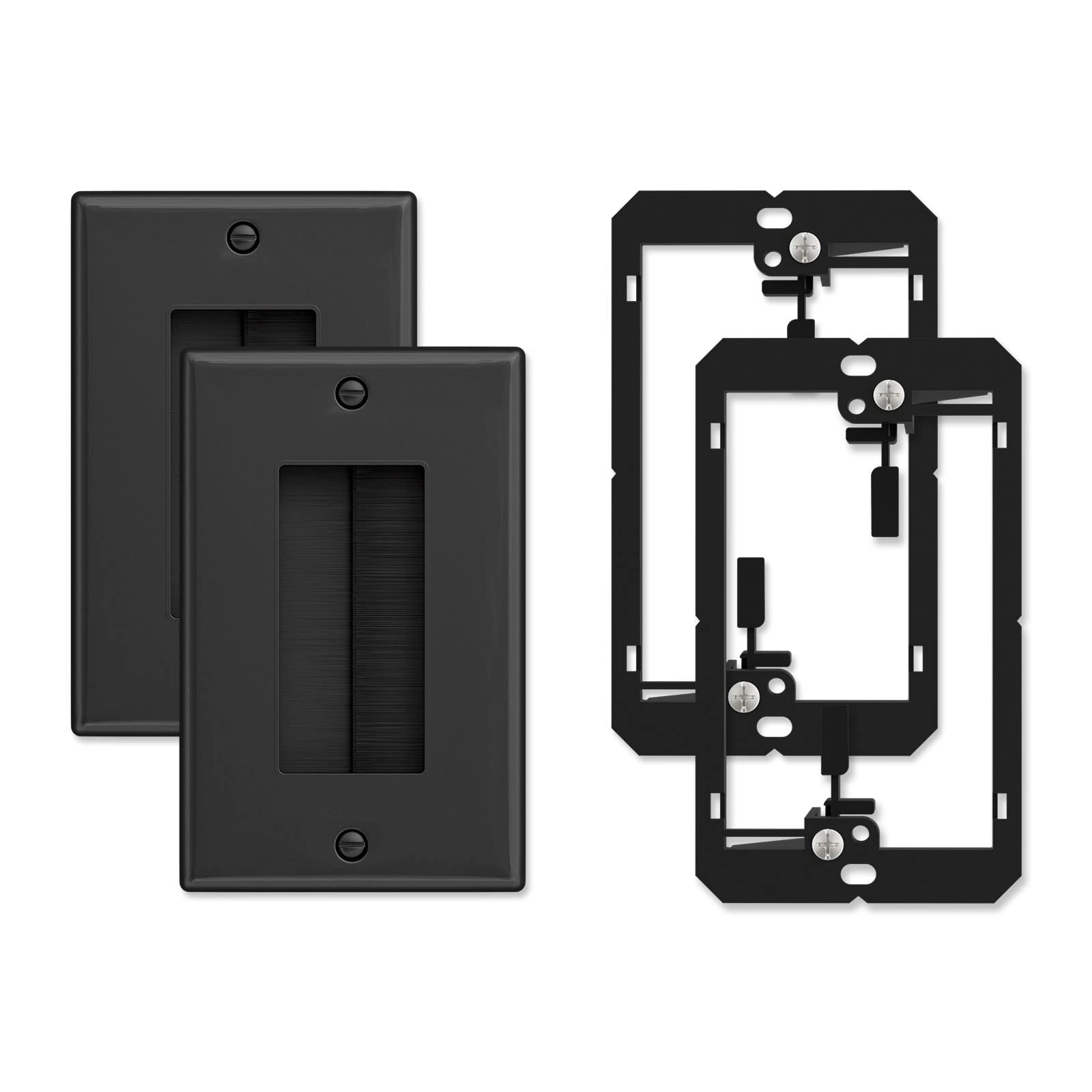 Photo 1 of Iwillink (2 Pack) Brush Wall Plate with Low Voltage Mounting Bracket, Cable Pass Through Insert for Wires, Single Gang Cable Access Strap, Wall Socket for HDTV, Home Theater Systems - Black