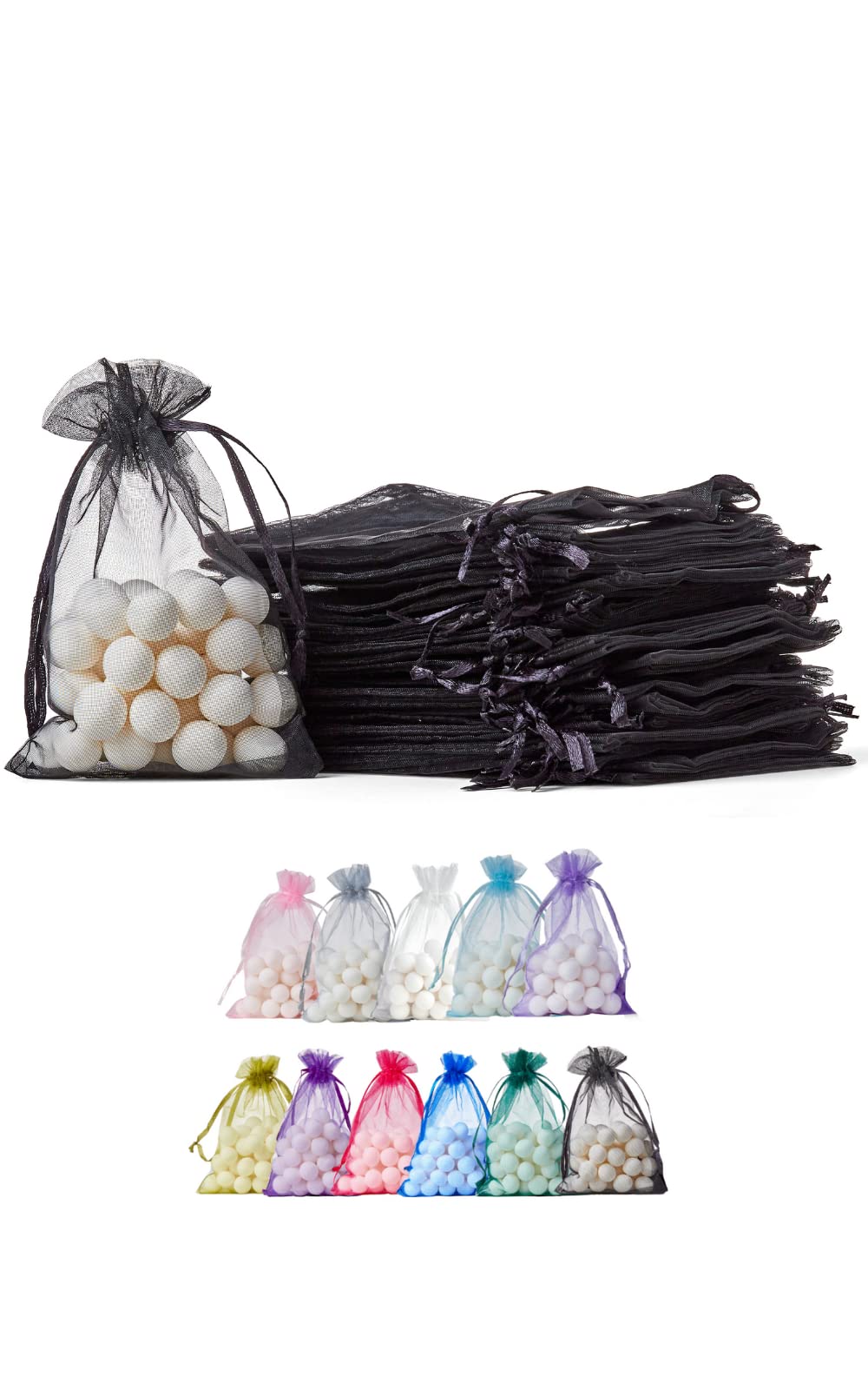 Soul Projekt 100pcs Organza Gift Bags, Black 10x15cm Drawstring Gift Bags, Drawstring Net Bags for Favours, Jewellery, Diwali Mini Bags, Wedding Sweet Bags, Party, Organza Bags Small