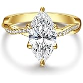 AVECON 3.5CT Marquise Cut Engagement Ring for Women, Infinity Twisted Promise Wedding Cubic Zirconia Band, White gold/14K Gold Plated Simulated Diamond Anniversary Rings Size 5-9